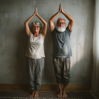 Інструктор йоги працює з літніми клієнтами